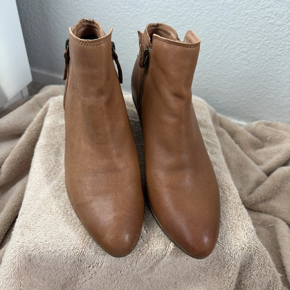 FRYE Judith Double Zip Leather Brown Cowgirl Festival Ankle Bootie 8M EU 38.5